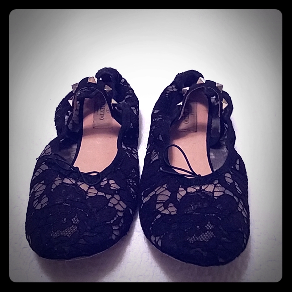 Valentino Rockstud lace Ballet Flats